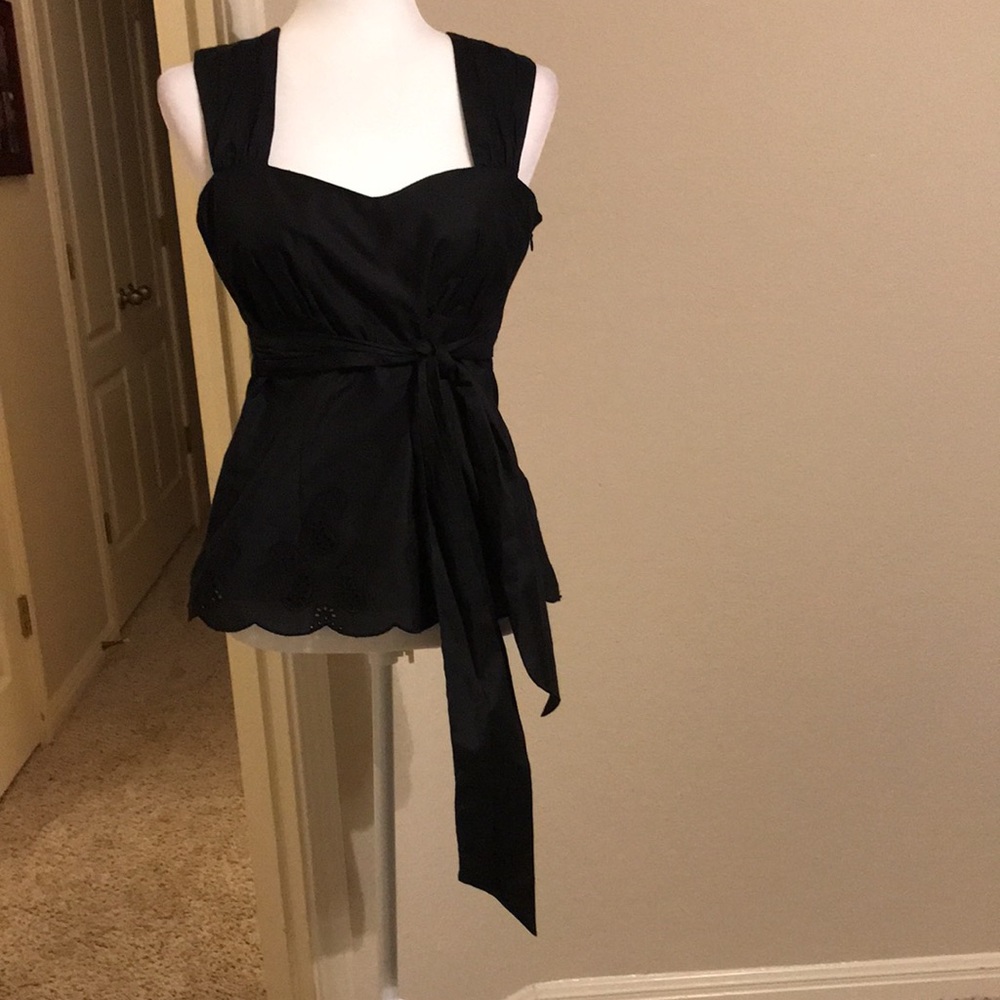 Loft - Black Sleeveless Top Ties in front -size 6P
